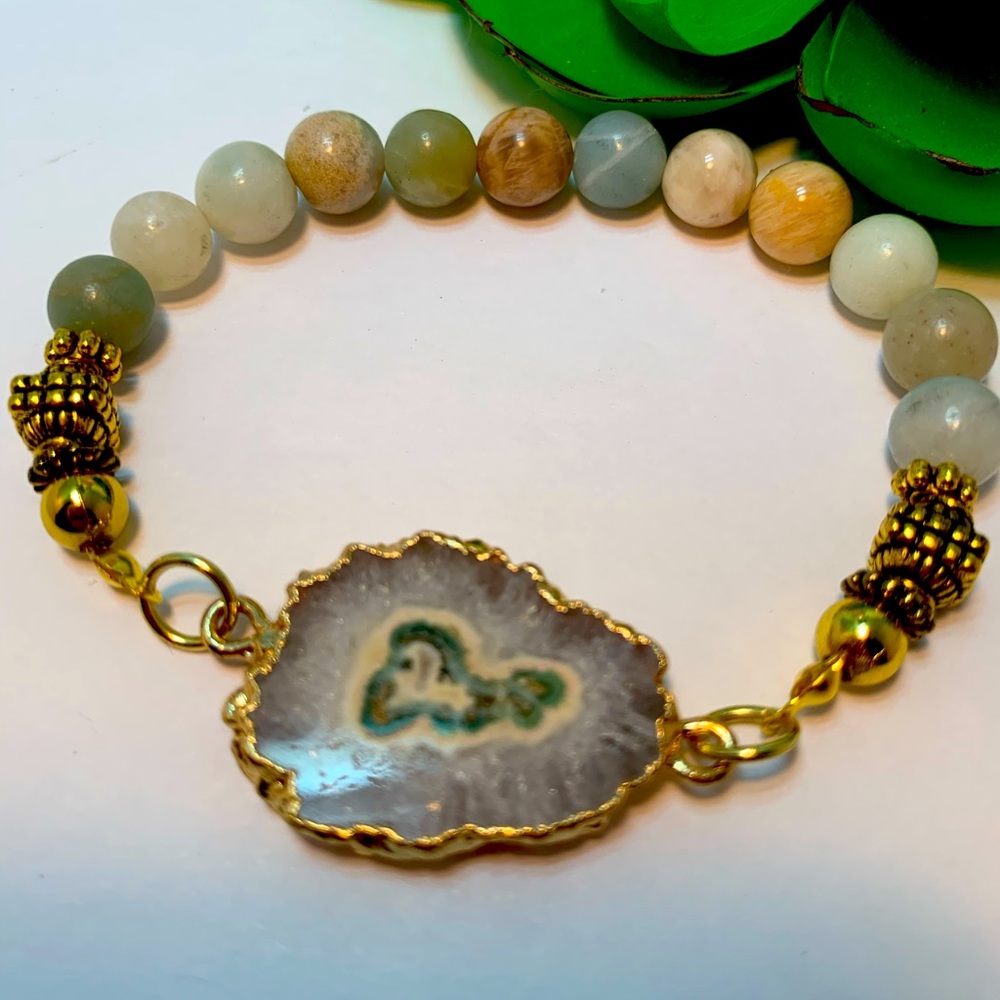 Jasper agate and geode stretch bracelet